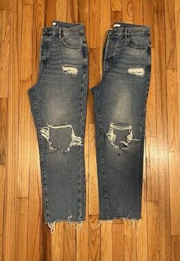 Pacsun Lot of 2 Jeans Women’s 28 High Rise Straight Leg Blue Distressed Denim